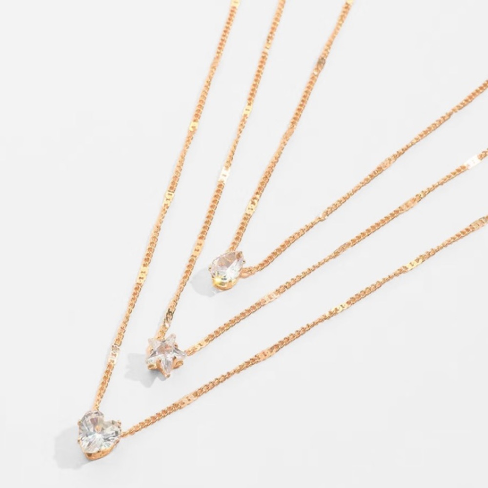 Layered Tiered Zircon Necklace Star, Heart Love, & Teardrop Gold Necklace - Picture 2 of 3